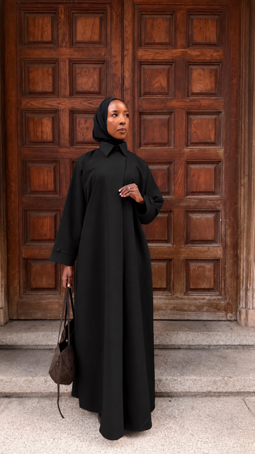Black Trench Shirt Abaya