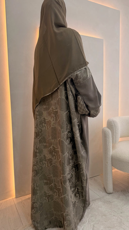 Taupe Jacquard Bisht Abaya