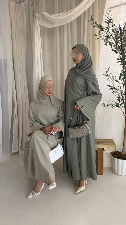 Linen/Cotton Wrap Abaya in pale mint with matching chiffon hijab
