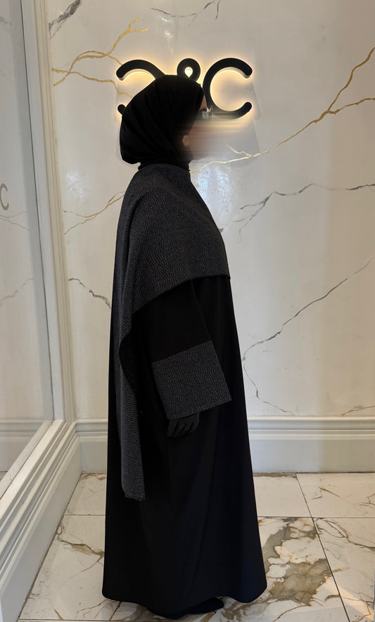Shawl Abaya - Dark Grey Melange with Contrast Sleeves