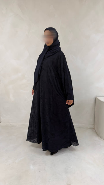 Khadija abaya with embroidery and stones in Navy