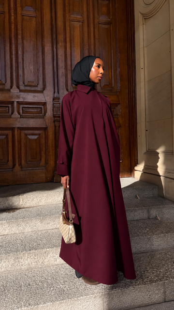 Burgundy Trench Shirt Abaya