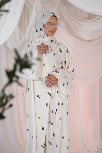 Cream Bloom Wrap- Fully Lined with Matching Hijab