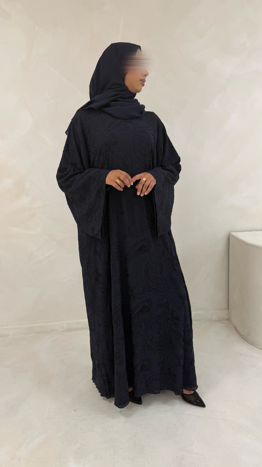 Khadija abaya with embroidery and stones in Navy