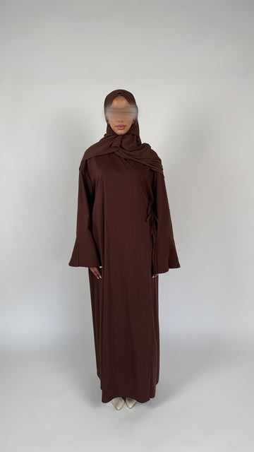 PRE-ORDER Linen/Cotton Wrap Abaya in Rich Brown with matching chiffon hijab