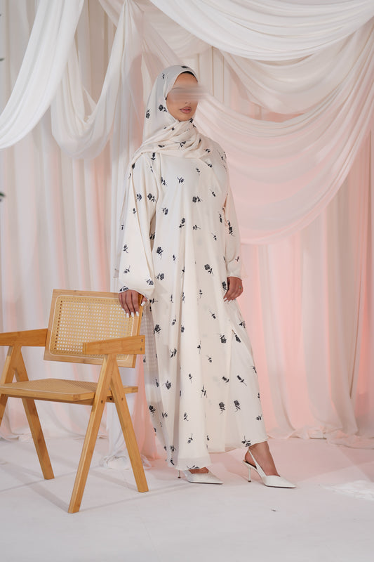 Cream Bloom Wrap- Fully Lined with Matching Hijab