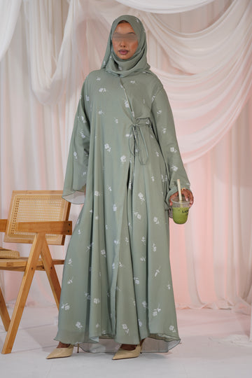 Sage Bloom Wrap- Fully Lined with Matching Hijab