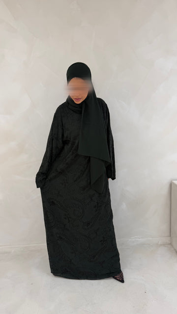 Khadija abaya with embroidery and stones in Emerald
