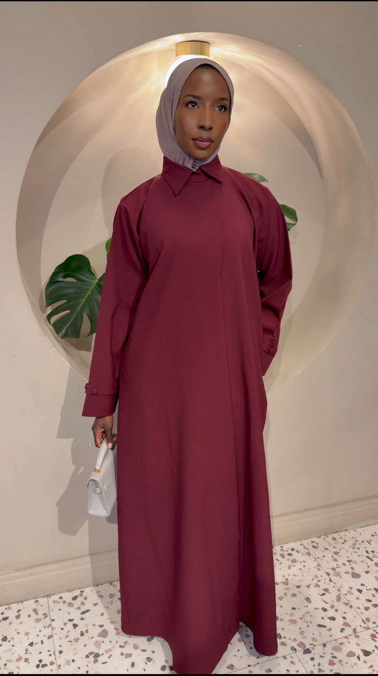 Burgundy Trench Shirt Abaya