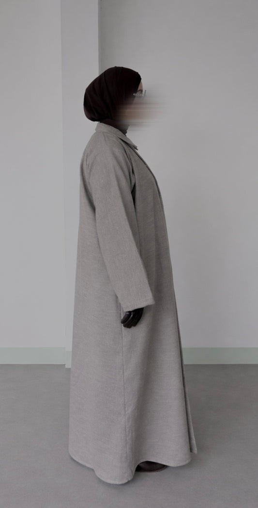Coat Style Abaya - Grey Melange Asymmetrical Collar - Winter