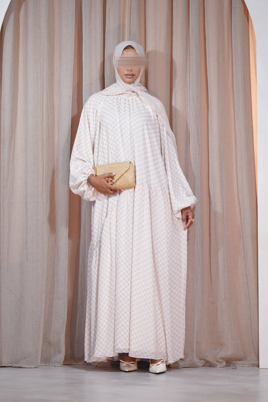 Asymmetrical Ivory Meadow Dress in Soft Beige