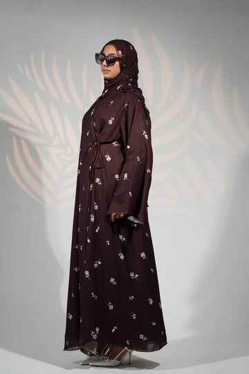 Chocolate Bloom Wrap Dress- Fully Lined with Matching Hijab