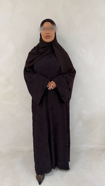 Khadija abaya with embroidery and stones in Plum