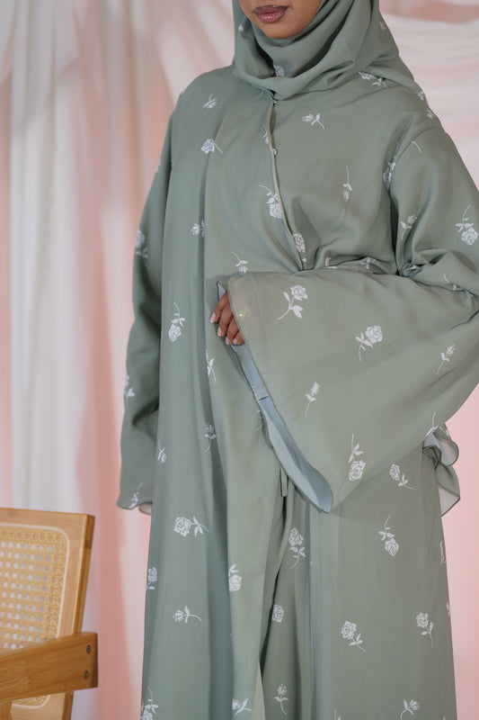 Sage Bloom Wrap- Fully Lined with Matching Hijab